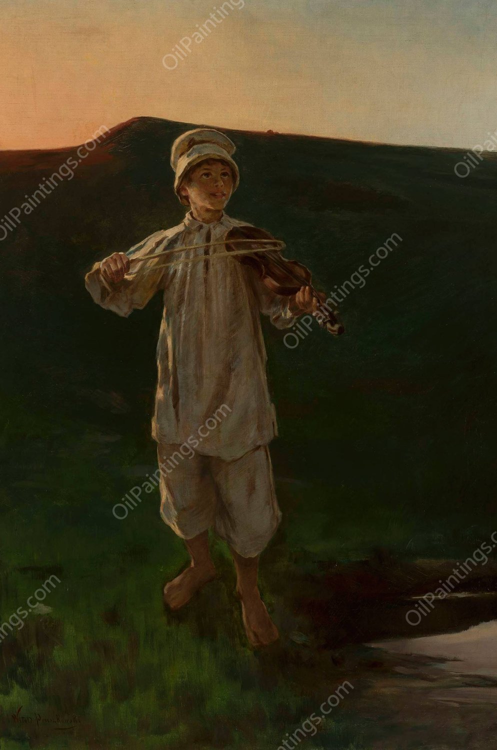 Shepherd boy playing the fiddle  by Witold Pruszkowski - Hand-Painted Oil Painting Reproduction