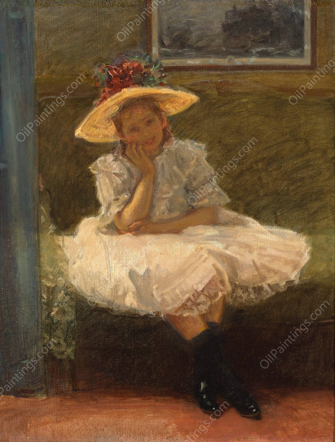 Girl in a hat  by Wladyslaw Podkowinski - Hand-Painted Oil Painting Reproduction