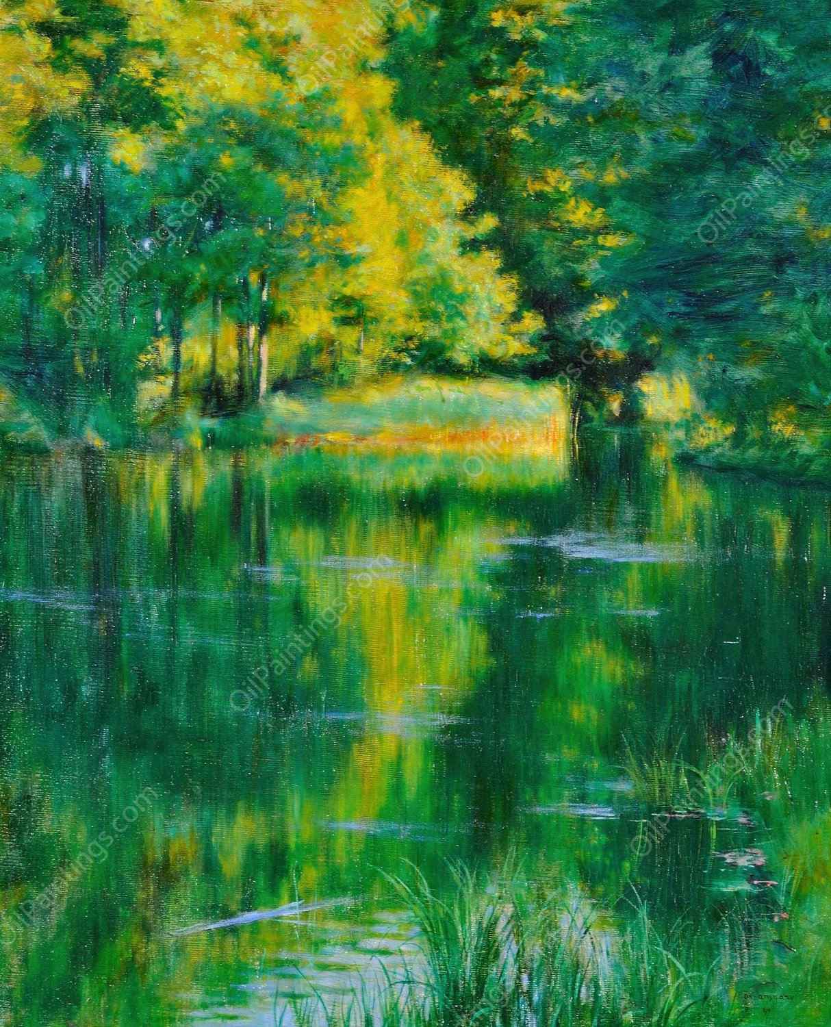 Lake in a park  by Wladyslaw Podkowinski - Hand-Painted Oil Painting Reproduction