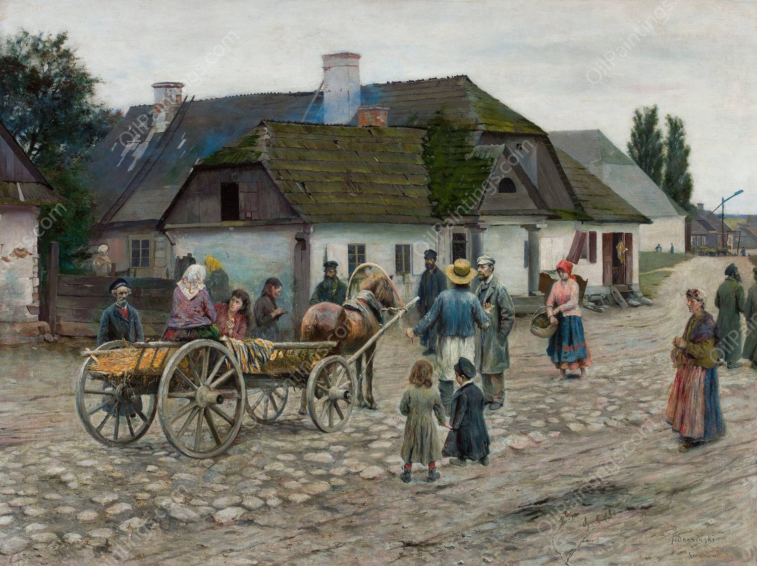 Street in Siennica  by Wladyslaw Podkowinski - Hand-Painted Oil Painting Reproduction