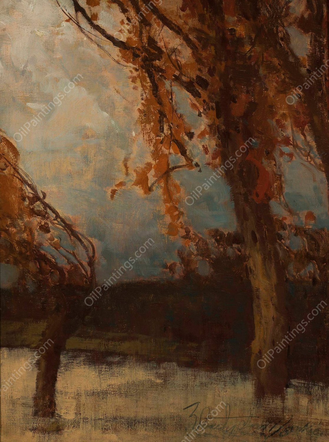 Autumn trees  by Wladyslaw Wankie - Hand-Painted Oil Painting Reproduction