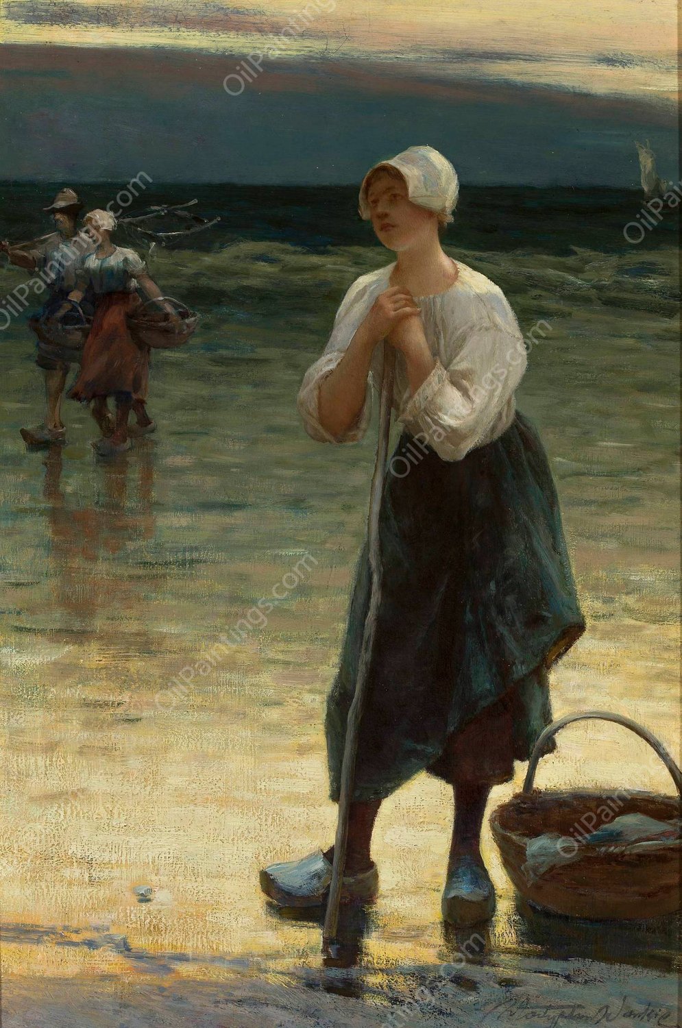 Breton fisherwoman  by Wladyslaw Wankie - Hand-Painted Oil Painting Reproduction