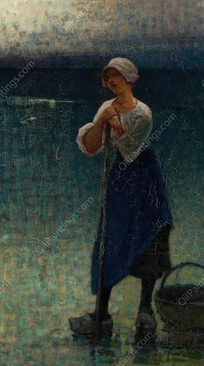 Green fisherwoman by Wladyslaw Wankie - Hand-Painted Oil Painting Reproduction