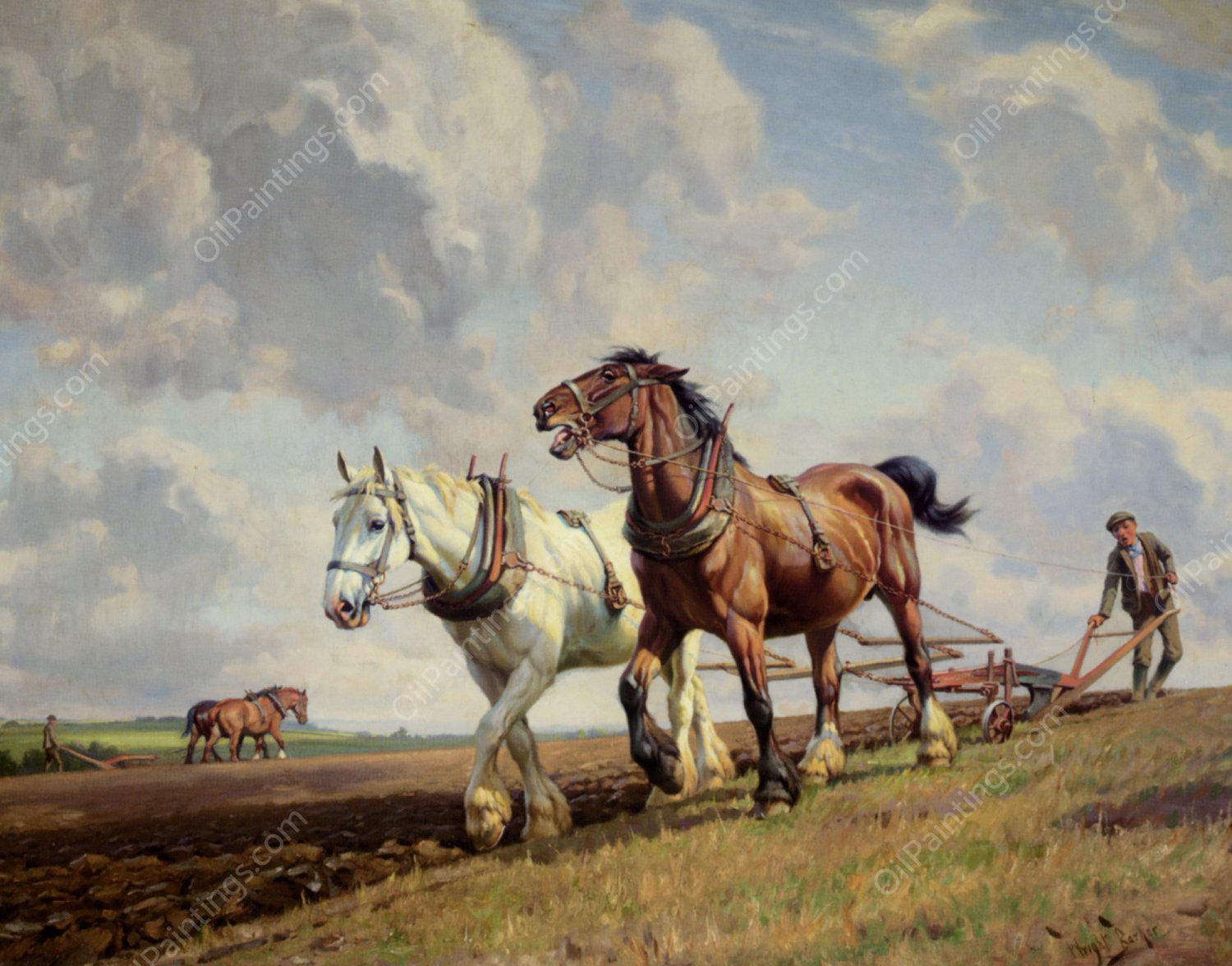 Ploughing The Fields by Wright Barker - Hand-Painted Oil Painting Reproduction