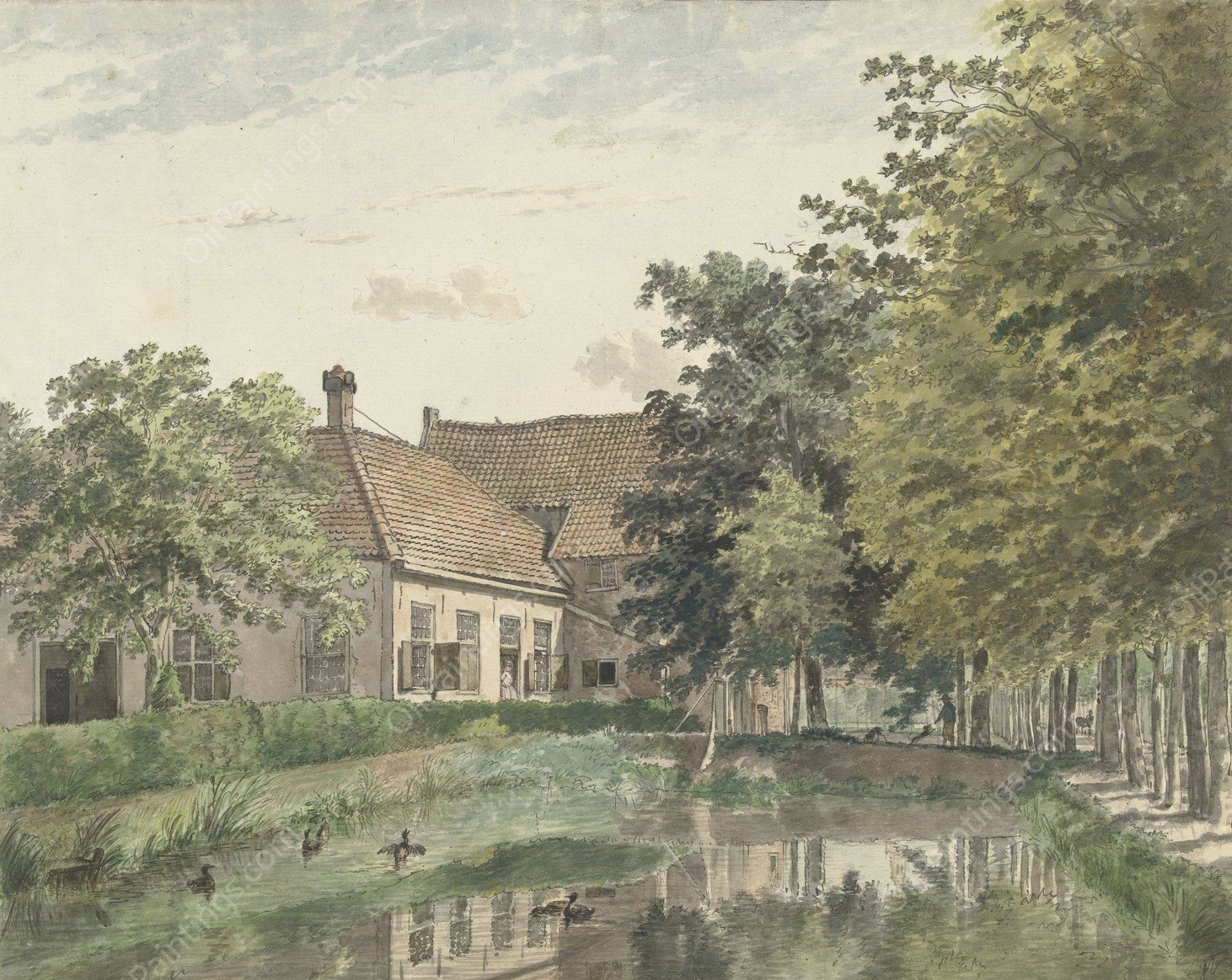 Gezicht op de buitenplaats Watergoor bij Nijkerk  by Wybrand Hendriks - Hand-Painted Oil Painting Reproduction