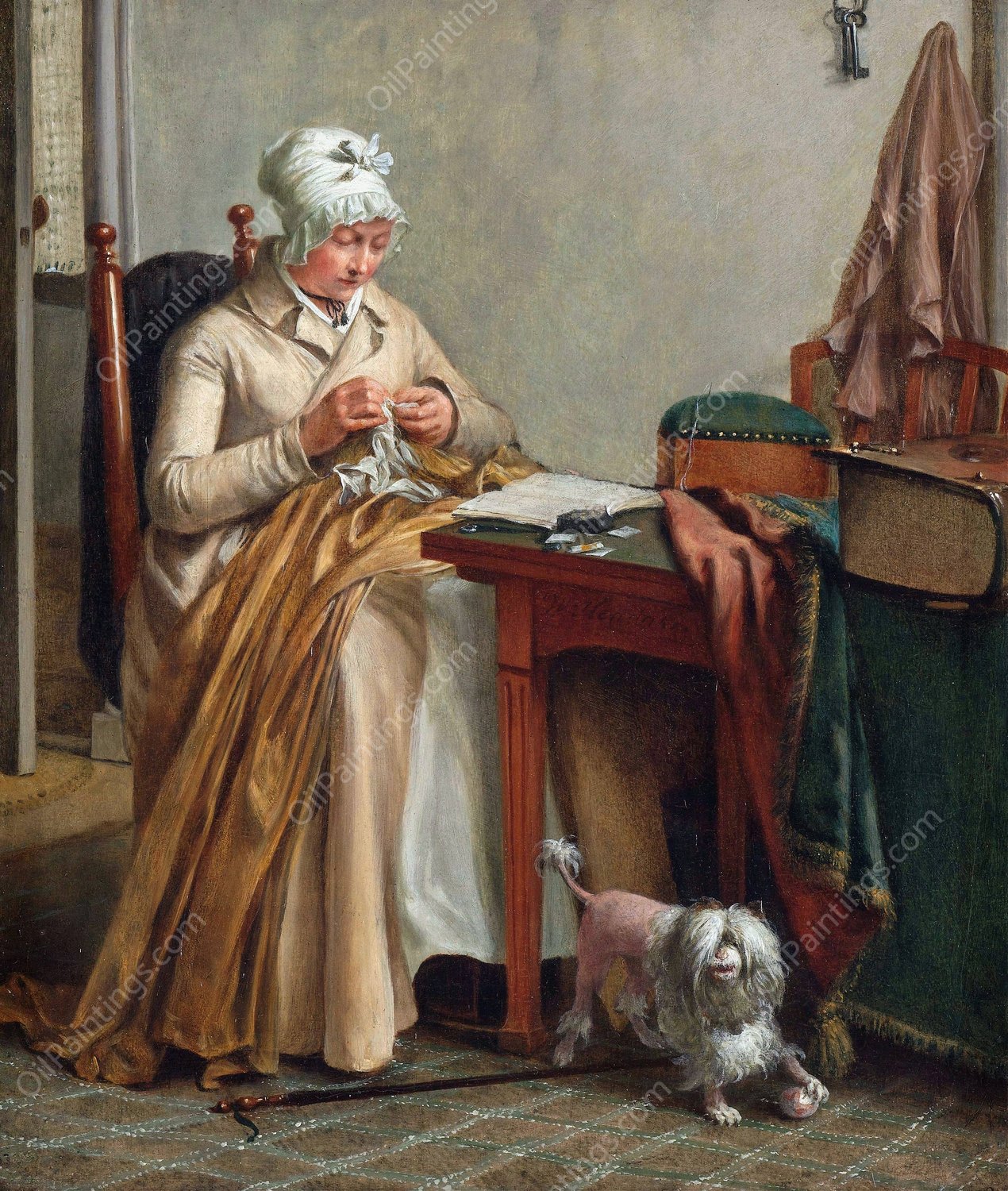 Interior with Woman Sewing  by Wybrand Hendriks - Hand-Painted Oil Painting Reproduction