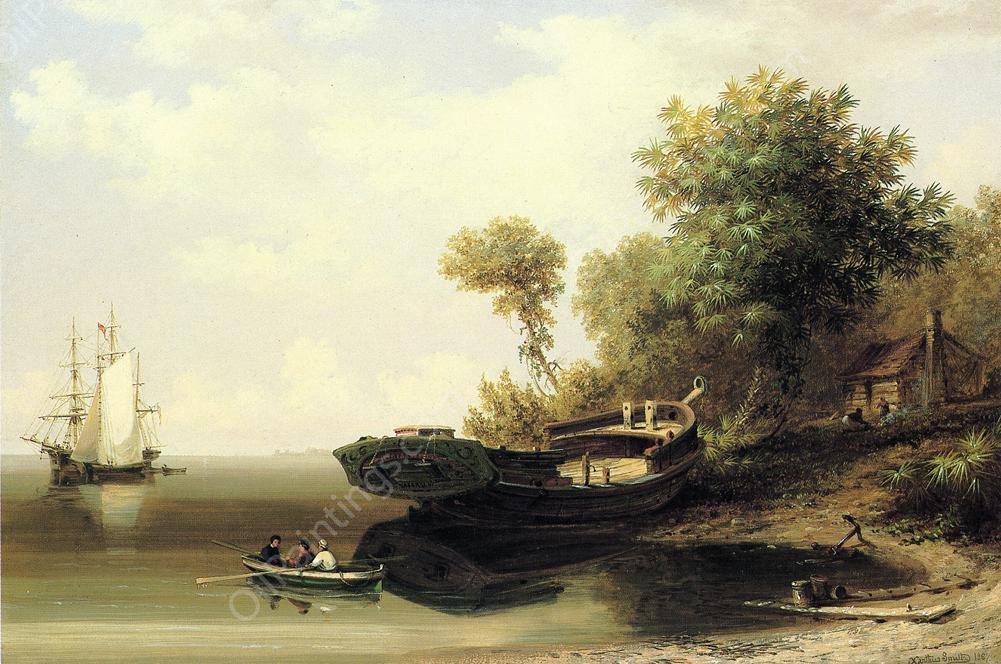 A Blockade Runner Beached by Xanthus Russell Smith - Hand-Painted Oil Painting Reproduction