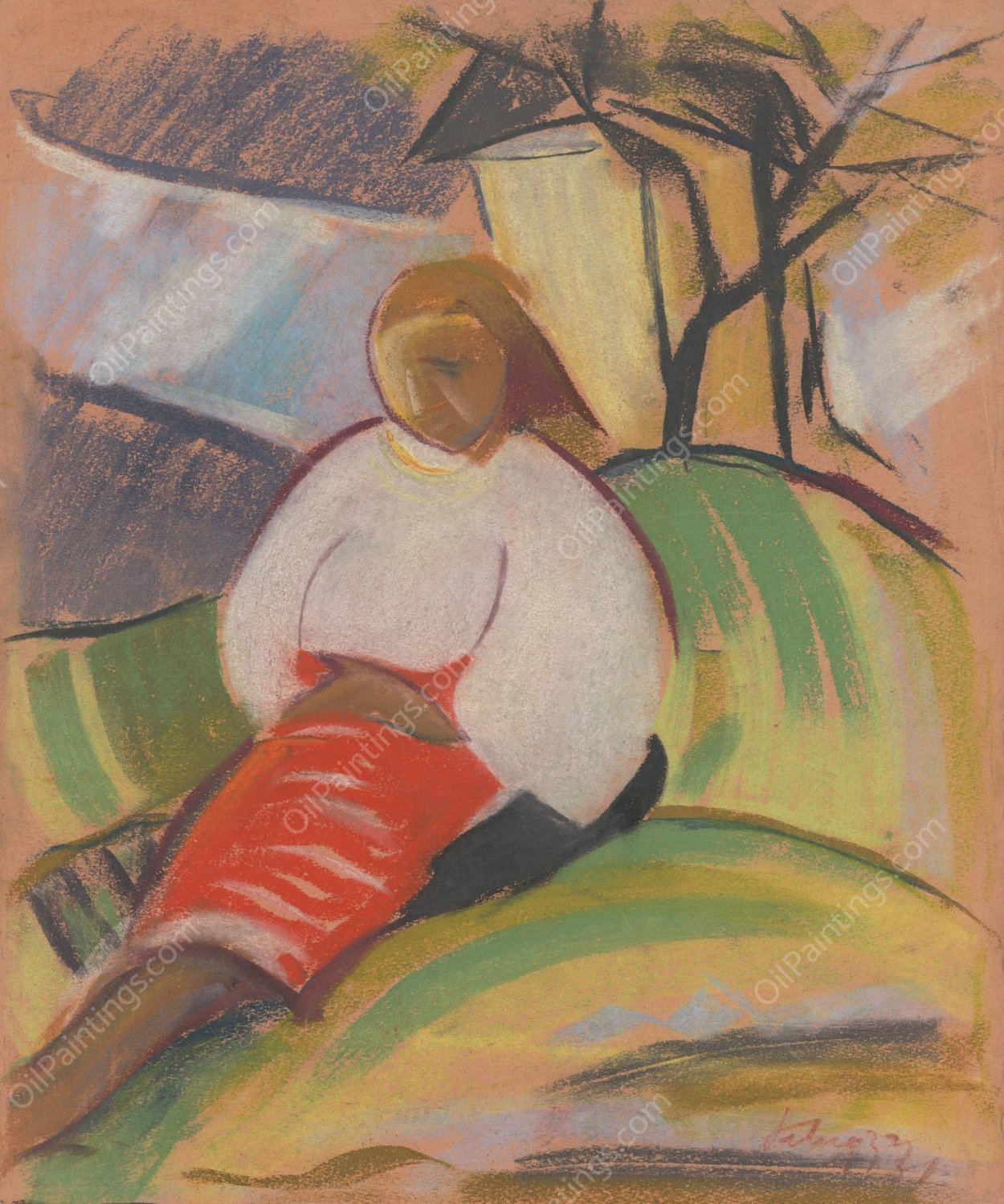 Girl in a Red Skirt  by Zolo Palugyay - Hand-Painted Oil Painting Reproduction