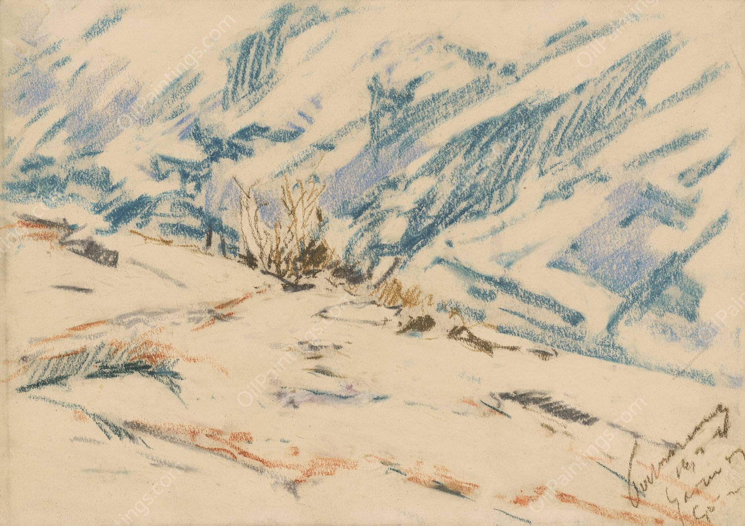 Snowy Mountainside  by Zolo Palugyay - Hand-Painted Oil Painting Reproduction