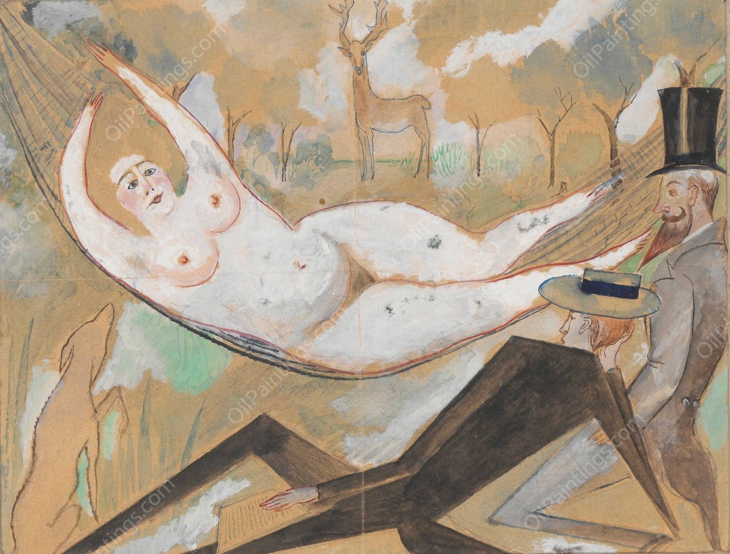 In a Hammock  by Zygmunt Waliszewski - Hand-Painted Oil Painting Reproduction