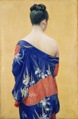 Kimono with Iris Pattern by Okada Saburosuke Oil Painting