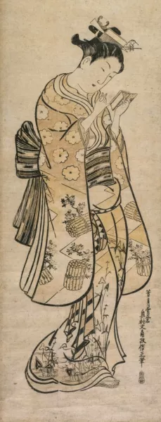 A Beauty with a Mirror by Okumura Masanobu Oil Painting