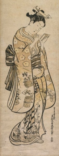 A Beauty with a Mirror  by Okumura Masanobu - Hand-Painted Oil Painting Reproduction