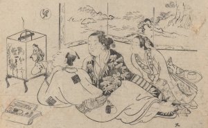 Artist Painting Brazier Cover by Okumura Masanobu Oil Painting
