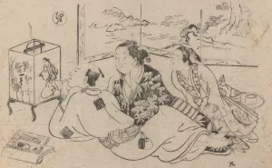 Artist Painting Brazier Cover by Okumura Masanobu Oil Painting
