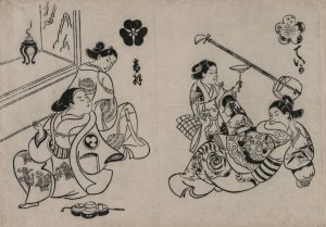 Three Courtesans with a Client by Okumura Masanobu Oil Painting