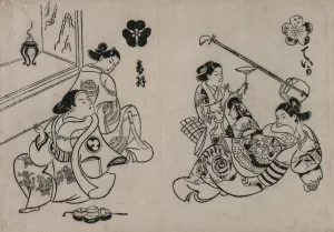 Three Courtesans with a Client by Okumura Masanobu Oil Painting