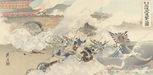 Afbeelding van de hevige aanval van de Japanse troepen bij Pyongyang by Okura Koto Oil Painting