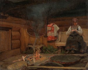 Farm Interior from Setesdal by Olaf Isaachsen Oil Painting