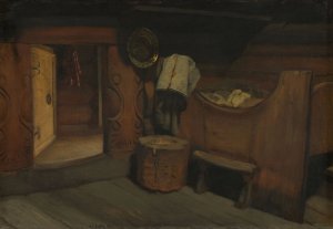 Interior from Setesdal by Olaf Isaachsen Oil Painting