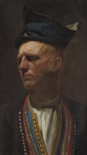 Portrait of a Farmer from Setesdal. Study for Fight in an old Farm House by Olaf Isaachsen Oil Painting