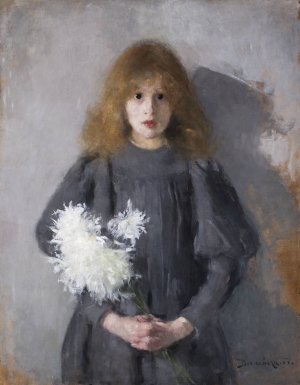 Girl with Chrysanthemums by Olga Boznanska Oil Painting
