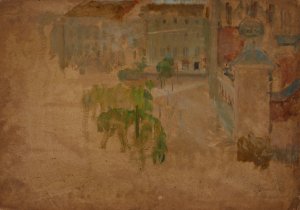 Main Market Square in Krakow - Fragment of a Street by Olga Boznanska Oil Painting