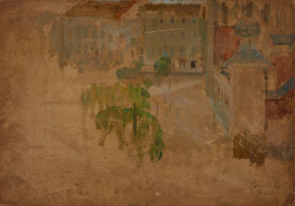 Main Market Square in Krakow - Fragment of a Street  by Olga Boznanska - Hand-Painted Oil Painting Reproduction