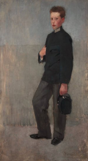 Portrait of a boy in middle school uniform by Olga Boznanska Oil Painting