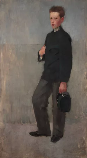 Portrait of a boy in middle school uniform by Olga Boznanska Oil Painting