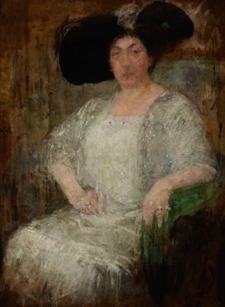 Portrait of a French Lady-Writer Gabrielle Reval  by Olga Boznanska - Hand-Painted Oil Painting Reproduction