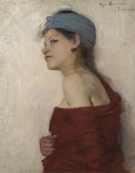 Portrait of a Woman - Gypsy Woman  by Olga Boznanska - Hand-Painted Oil Painting Reproduction