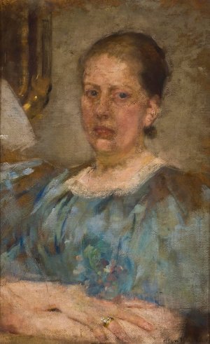 Portrait of a woman in a blue blouse by Olga Boznanska Oil Painting