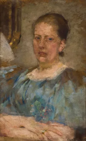 Portrait of a woman in a blue blouse by Olga Boznanska Oil Painting