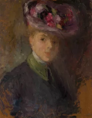 Portrait of a woman in a hat with flowers by Olga Boznanska Oil Painting