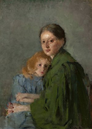 Study of a woman with a girl by Olga Boznanska Oil Painting