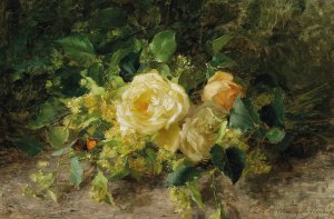 A bouquet of roses Oil painting by Olga Wisinger-Florian
