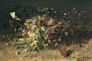A bouquet of spring flowers with snowdrops by Olga Wisinger-Florian Oil Painting