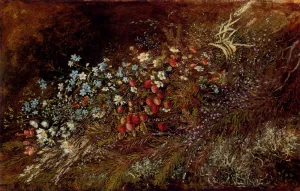 A Bouquet of Summer Fruits and Flowers on a Mossy Bank by Olga Wisinger-Florian - Oil Painting Reproduction