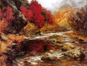 A River in an Autumnal Landscape Oil painting by Olga Wisinger-Florian