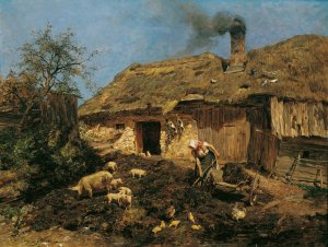 Arbeit am Bauernhof Oil painting by Olga Wisinger-Florian