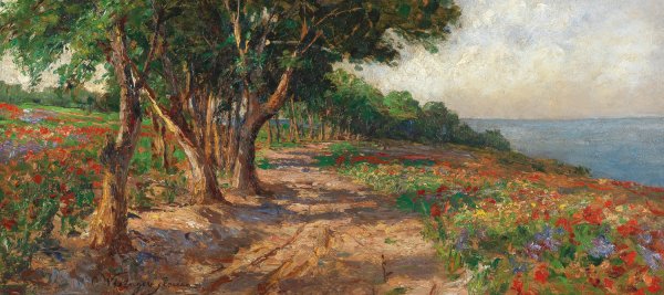 Elm-lined promenade in Euxinograd by Olga Wisinger-Florian - Hand-Painted Oil Painting Reproduction