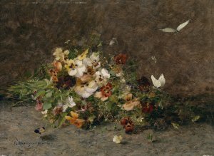 Stiefmutterchen und Schmetterlinge by Olga Wisinger-Florian Oil Painting