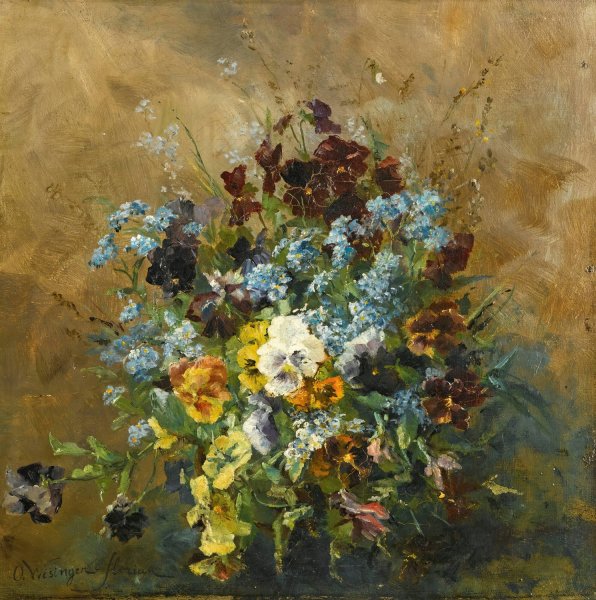 Still Leben Mit Stiefmutterchen  by Olga Wisinger-Florian - Hand-Painted Oil Painting Reproduction