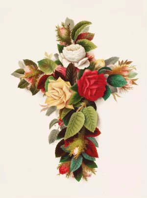 Cross of Roses by Olive E Whitney Oil Painting