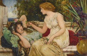 Conversation In The Garden by Oliver Rhys Oil Painting