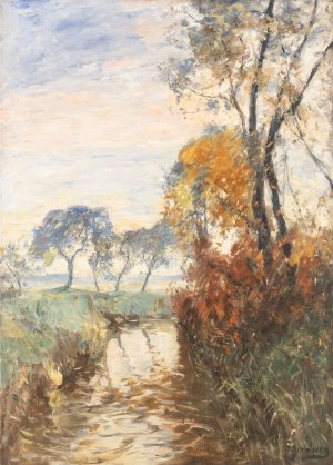 Autumn landscape with stream Oil painting by Olof August Andreas Jernberg
