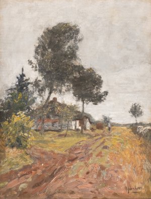 Cottage by the wayside by Olof August Andreas Jernberg Oil Painting