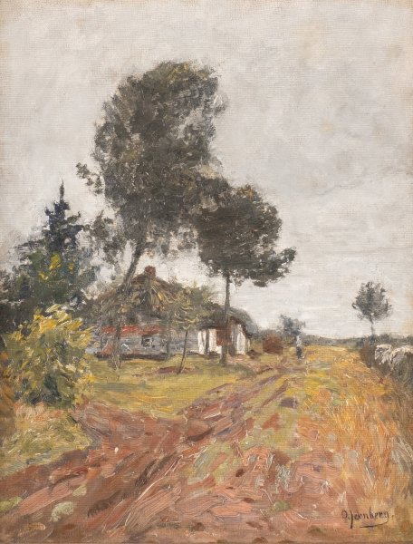 Cottage by the wayside by Olof August Andreas Jernberg - Hand-Painted Oil Painting Reproduction