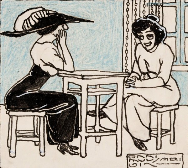 Kaksi naista  by Onni Muusari - Hand-Painted Oil Painting Reproduction
